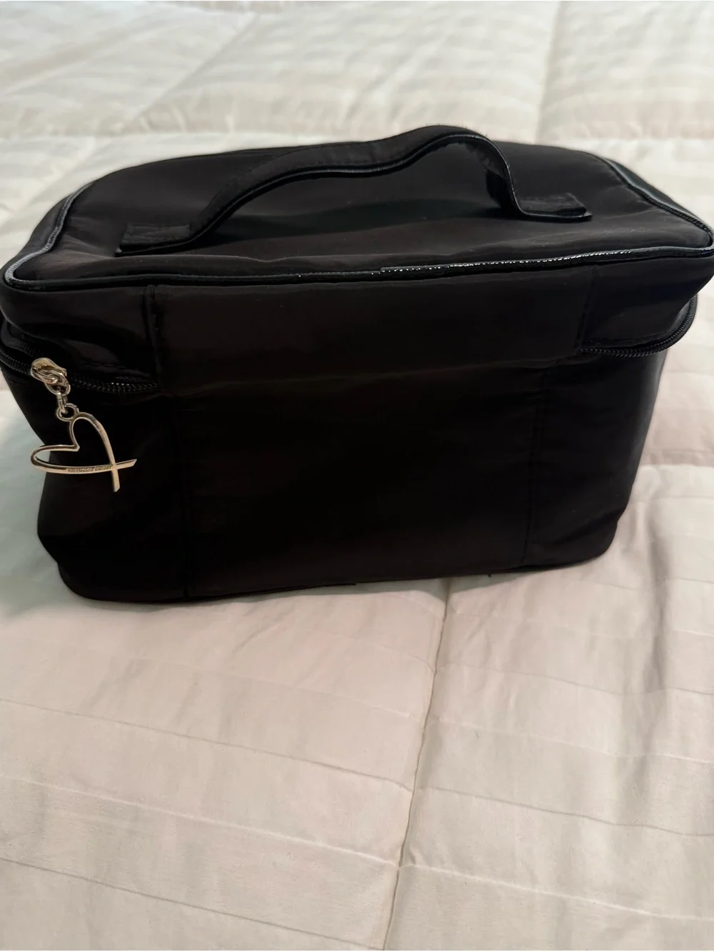Victoria’s Secret Black Sequin Patch Cosmetic Case - Black with Red Accents